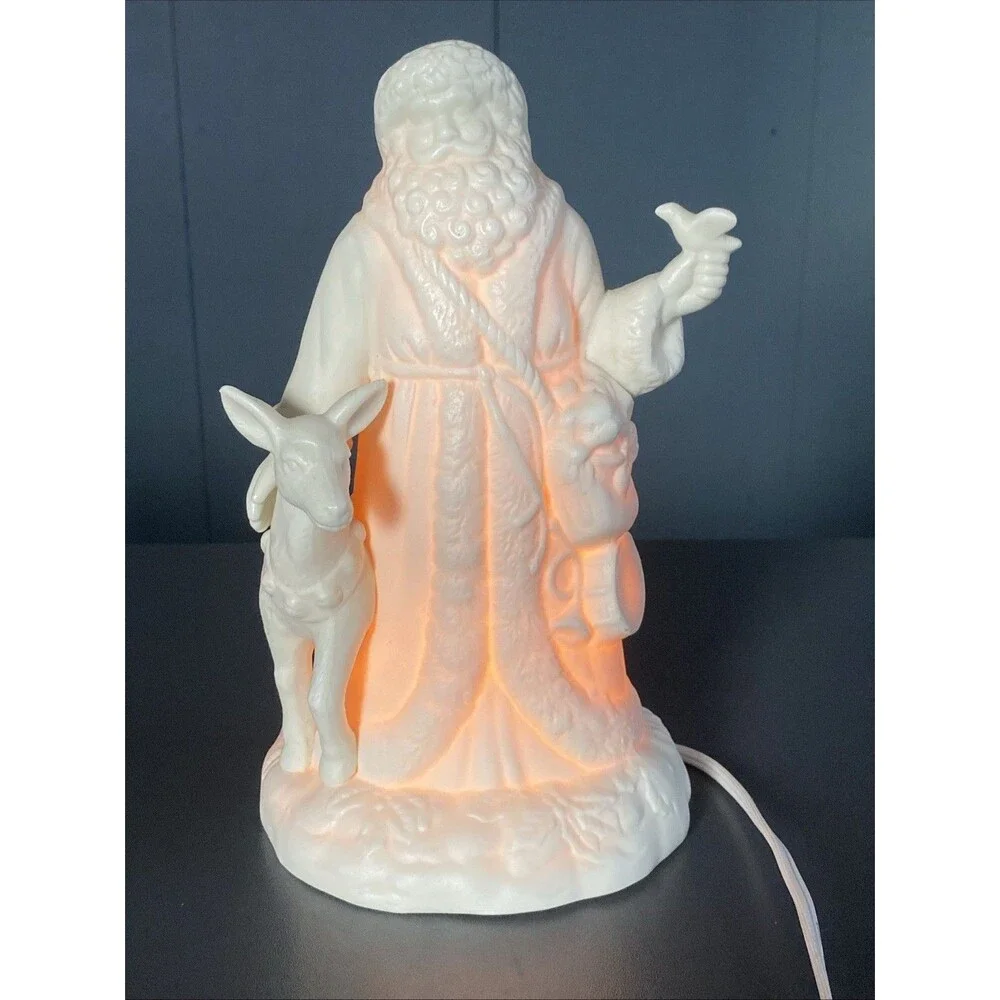 Vintage Santa Reindeer Christmas Light Bisque 8.5
